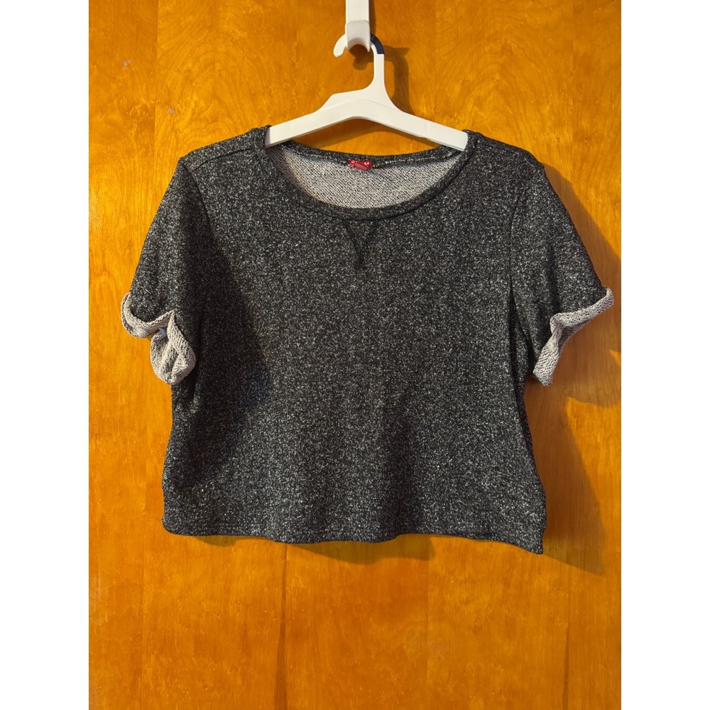 Guess Los Angeles Womens XL Gray Knit Short Sleeve Cropped Top